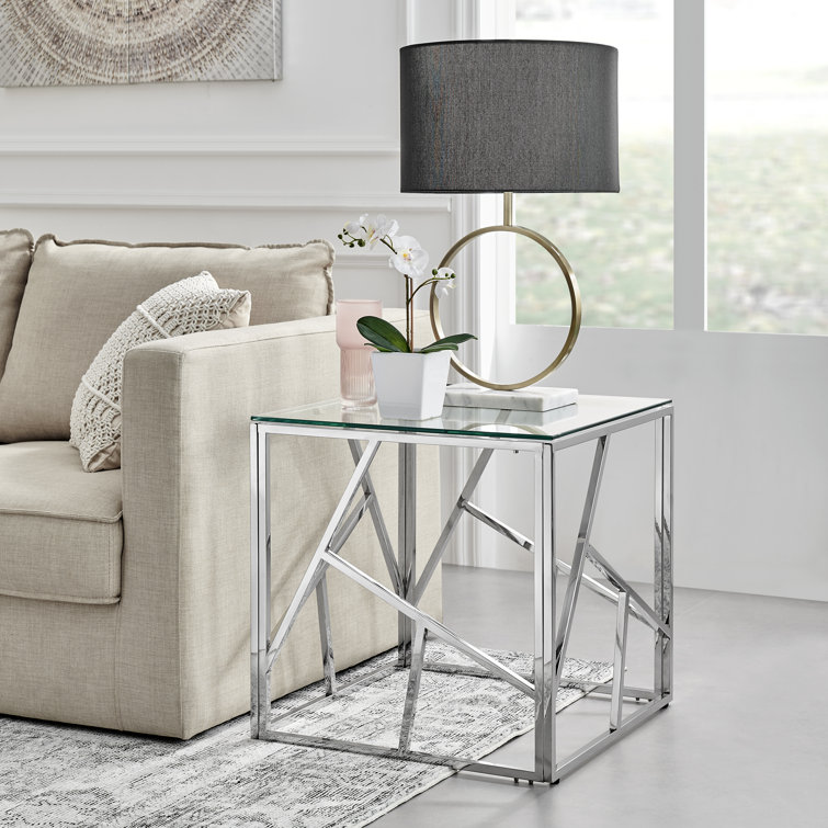 Furniture Box Luxury Frame Chrome and Glass Sofa Side Table & Reviews